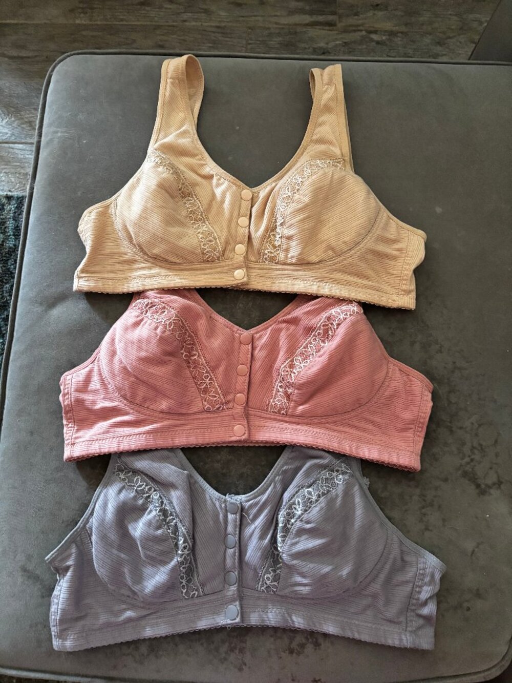 Glamorette Cotton Front Snap Closure Bras, set of 3 (Size 42C)